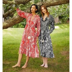 Cara Cara Tanglewood Dress Red Paisley Midi Tassel Peasant Boho SZ M